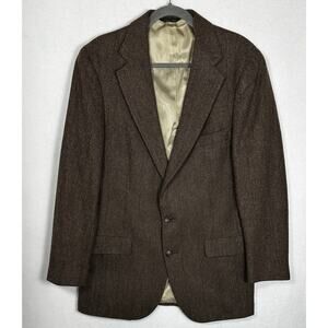 VTG Polo University Club Coat Wool Brown Plaid Ralph Lauren Blazer Chest 42 EUC